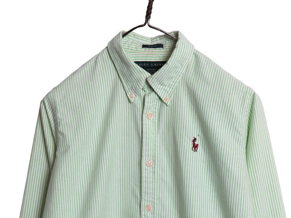 ラルフローレン ストライプ 長袖 ボタンダウン シャツ レディース M 程/ SLIM FIT ポロ オックスフォード コットン BD ワンポイント ポニー