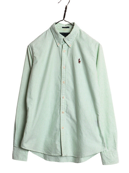 ラルフローレン ストライプ 長袖 ボタンダウン シャツ レディース M 程/ SLIM FIT ポロ オックスフォード コットン BD ワンポイント ポニー
