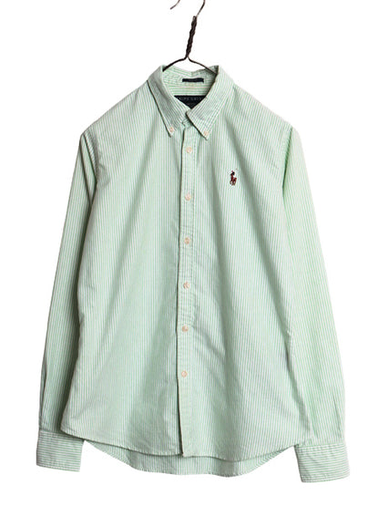 ラルフローレン ストライプ 長袖 ボタンダウン シャツ レディース M 程/ SLIM FIT ポロ オックスフォード コットン BD ワンポイント ポニー