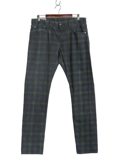 ポロ ラルフローレン チェック コットン パンツ メンズ 34 34 / ブラックウォッチ スリム ストレート ストレッチ 革パッチ ボトムス 細身