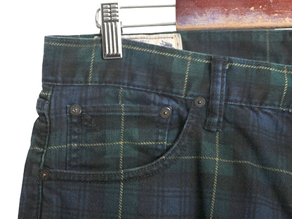 ポロ ラルフローレン チェック コットン パンツ メンズ 34 34 / ブラックウォッチ スリム ストレート ストレッチ 革パッチ ボトムス 細身