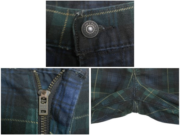 ポロ ラルフローレン チェック コットン パンツ メンズ 34 34 / ブラックウォッチ スリム ストレート ストレッチ 革パッチ ボトムス 細身