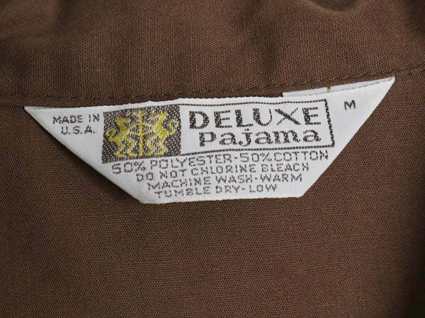 デッドストック 70's USA製 Deluxe Pajama オープンカラー 長袖 パジャマ シャツ メンズ M / ヴィンテージ 総柄 ストライプ 開襟 ボックス 