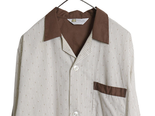 デッドストック 70's USA製 Deluxe Pajama オープンカラー 長袖 パジャマ シャツ メンズ M / ヴィンテージ 総柄 ストライプ 開襟 ボックス 