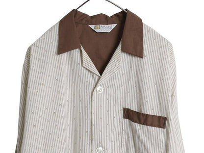 デッドストック 70's USA製 Deluxe Pajama オープンカラー 長袖 パジャマ シャツ メンズ M / ヴィンテージ 総柄 ストライプ 開襟 ボックス 