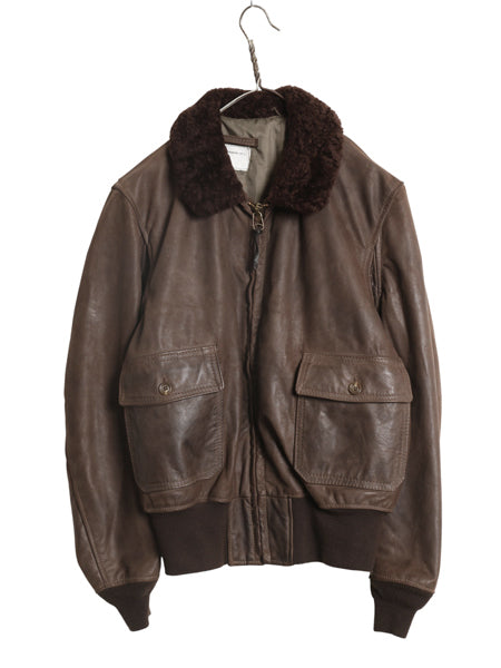  80s ★ 本革 レザー G-1 フライト ジャケット 46 メンズ XL / 民間 古着 ヴィンテージ 革ジャン ボンバー 茶 ジャンパー ブルゾン 襟 ボア