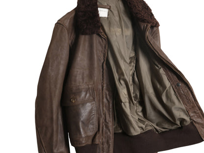  80s ★ 本革 レザー G-1 フライト ジャケット 46 メンズ XL / 民間 古着 ヴィンテージ 革ジャン ボンバー 茶 ジャンパー ブルゾン 襟 ボア