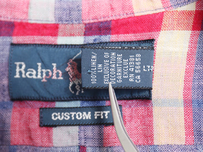 00s ラルフローレン チェック 長袖 ボタンダウン シャツ メンズ M / オールド ポロ CUSTOM FIT 100% リネン 麻 高級 ワンポイント ポニー
