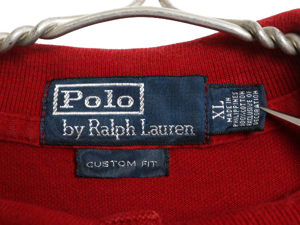 90s ポロ ラルフローレン 鹿の子 長袖 ポロシャツ メンズ XL オールド 長袖シャツ コットン カットソー ワンポイント 細身 大きいサイズ 赤