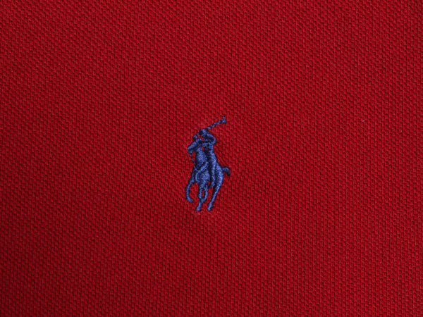 90s ポロ ラルフローレン 鹿の子 長袖 ポロシャツ メンズ XL オールド 長袖シャツ コットン カットソー ワンポイント 細身 大きいサイズ 赤
