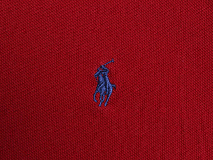 90s ポロ ラルフローレン 鹿の子 長袖 ポロシャツ メンズ XL オールド 長袖シャツ コットン カットソー ワンポイント 細身 大きいサイズ 赤