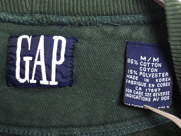 90s オールド ギャップ 無地 スウェット メンズ レディース М / 古着 トレーナー 前V 裏起毛 ブランク ソリッド ヘビーウェイト グリーン