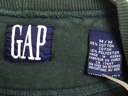 90s オールド ギャップ 無地 スウェット メンズ レディース М / 古着 トレーナー 前V 裏起毛 ブランク ソリッド ヘビーウェイト グリーン