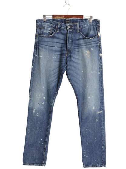 ポロ ラルフローレン デニム パンツ メンズ 34 32 ヴィンテージ ペンキ 加工 ジーンズ ジーパン スリム ストレート ヒゲ アタリ ハチノス