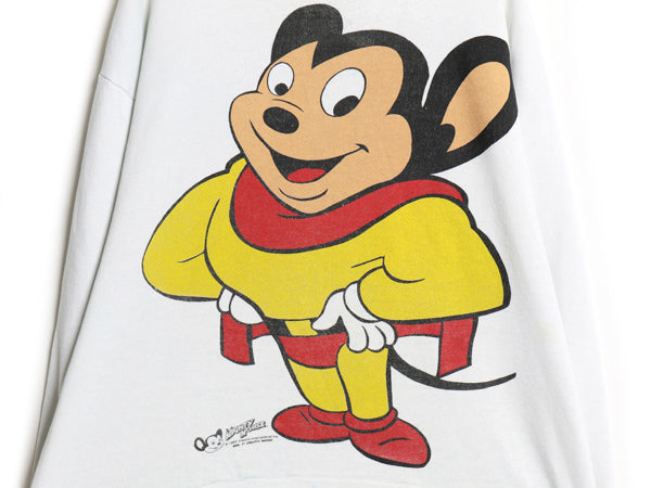 90s USA製 マイティマウス 両面 イラスト プリント スウェット メンズ レディース L 古着 オールド キャラクター グラフィック トレーナー