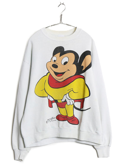 90s USA製 マイティマウス 両面 イラスト プリント スウェット メンズ レディース L 古着 オールド キャラクター グラフィック トレーナー