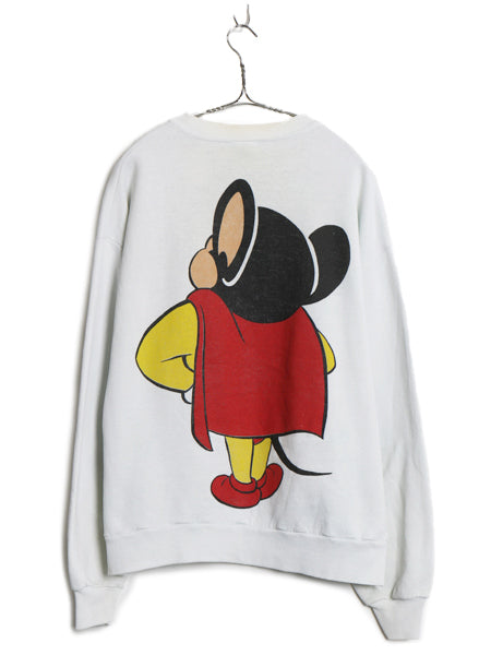90s USA製 マイティマウス 両面 イラスト プリント スウェット メンズ レディース L 古着 オールド キャラクター グラフィック トレーナー