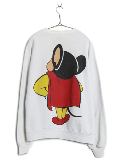 90s USA製 マイティマウス 両面 イラスト プリント スウェット メンズ レディース L 古着 オールド キャラクター グラフィック トレーナー