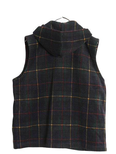 90s ローレン ラルフローレン フリース パーカー ベスト レディース XL オールド 重ね着 前開き フード フルジップ チェック 大きいサイズ