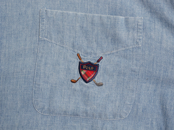 90s ラルフローレン ボタンダウン 長袖 シャンブレー シャツ メンズ XL オールド ポロ 100% コットン 長袖シャツ 大きいサイズ シンプル 青