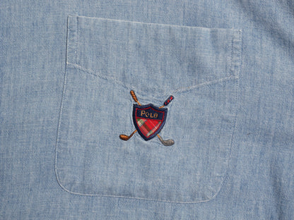 90s ラルフローレン ボタンダウン 長袖 シャンブレー シャツ メンズ XL オールド ポロ 100% コットン 長袖シャツ 大きいサイズ シンプル 青