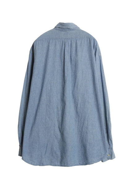 90s ラルフローレン ボタンダウン 長袖 シャンブレー シャツ メンズ XL オールド ポロ 100% コットン 長袖シャツ 大きいサイズ シンプル 青