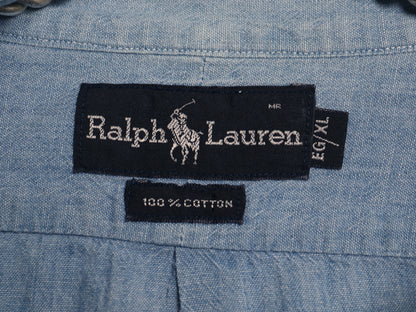 90s ラルフローレン ボタンダウン 長袖 シャンブレー シャツ メンズ XL オールド ポロ 100% コットン 長袖シャツ 大きいサイズ シンプル 青