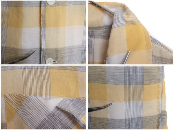 50s ★ Hampton チェック オープンカラー 半袖 シャツ メンズ M 古着 ヴィンテージ DAN RIVER 100% コットン ボックス ループ留め 開襟 黄