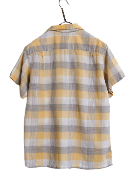 50s ★ Hampton チェック オープンカラー 半袖 シャツ メンズ M 古着 ヴィンテージ DAN RIVER 100% コットン ボックス ループ留め 開襟 黄