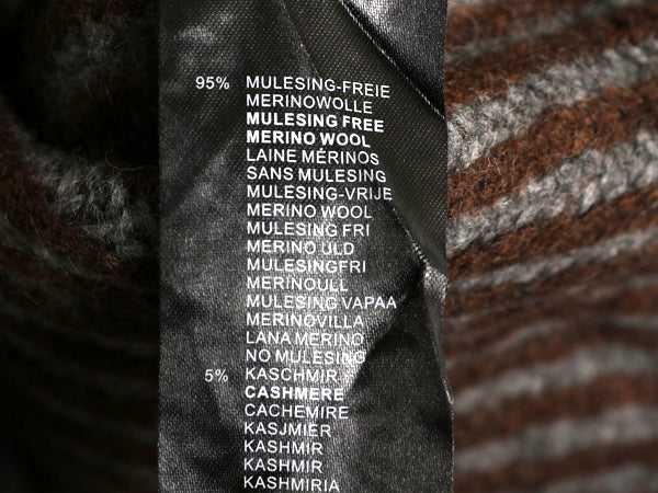 アイルランド製 チャンキー ニット セーター メンズ M / カシミヤ メリノ ウール リブ編み クルーネック 長袖ニット シンプル 無地 茶 灰