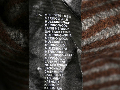 アイルランド製 チャンキー ニット セーター メンズ M / カシミヤ メリノ ウール リブ編み クルーネック 長袖ニット シンプル 無地 茶 灰