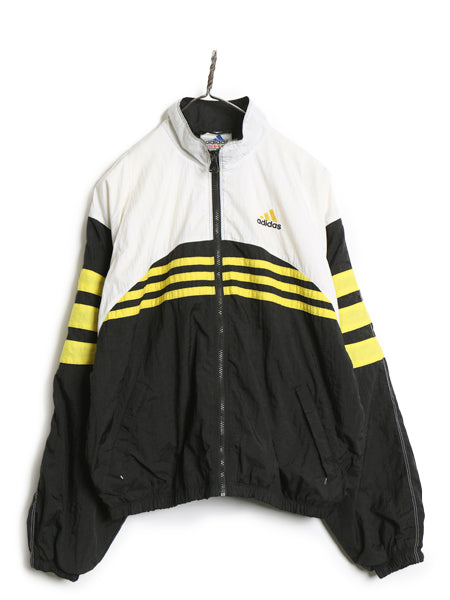 90s アディダス ナイロン トラック ジャケット メンズ M / オールド フルジップ ハイネック ジャンパー ウインドブレーカー 3ライン 黒 白