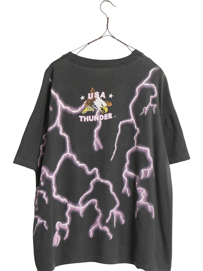 90s ★ アメリカンサンダー オールオーバー プリント Tシャツ メンズ XL / オールド 当時物 アート アニマル イーグル 黒 総柄 ショート丈