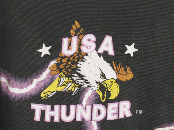 90s ★ アメリカンサンダー オールオーバー プリント Tシャツ メンズ XL / オールド 当時物 アート アニマル イーグル 黒 総柄 ショート丈