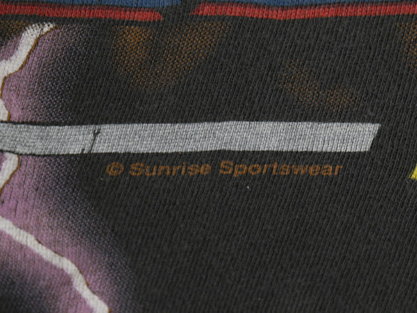 90s ★ アメリカンサンダー オールオーバー プリント Tシャツ メンズ XL / オールド 当時物 アート アニマル イーグル 黒 総柄 ショート丈