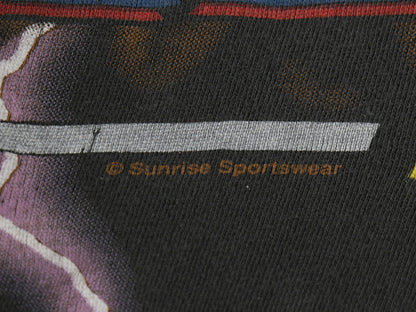 90s ★ アメリカンサンダー オールオーバー プリント Tシャツ メンズ XL / オールド 当時物 アート アニマル イーグル 黒 総柄 ショート丈