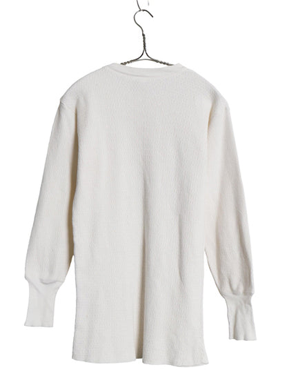 長袖 サーマル Tシャツ メンズ L / クルーネック アンダーシャツ ワッフル ストレッチ インナー ロンT ロングスリーブ カットソー ホワイト