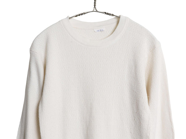 長袖 サーマル Tシャツ メンズ L / クルーネック アンダーシャツ ワッフル ストレッチ インナー ロンT ロングスリーブ カットソー ホワイト