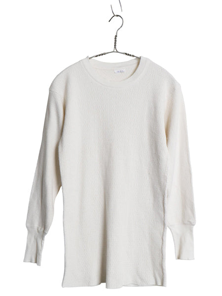 長袖 サーマル Tシャツ メンズ L / クルーネック アンダーシャツ ワッフル ストレッチ インナー ロンT ロングスリーブ カットソー ホワイト