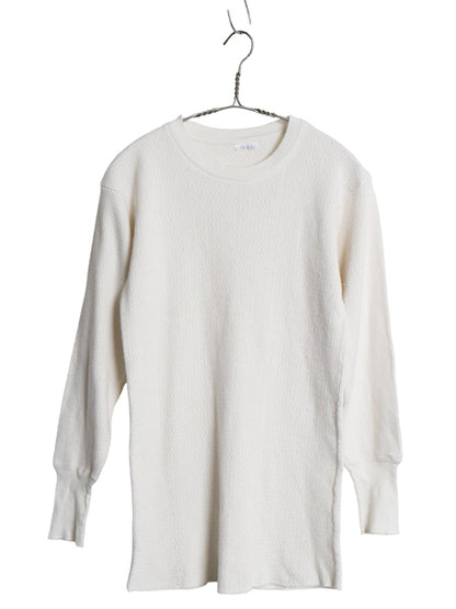 長袖 サーマル Tシャツ メンズ L / クルーネック アンダーシャツ ワッフル ストレッチ インナー ロンT ロングスリーブ カットソー ホワイト