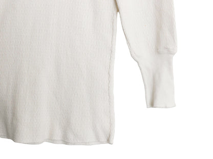 長袖 サーマル Tシャツ メンズ L / クルーネック アンダーシャツ ワッフル ストレッチ インナー ロンT ロングスリーブ カットソー ホワイト