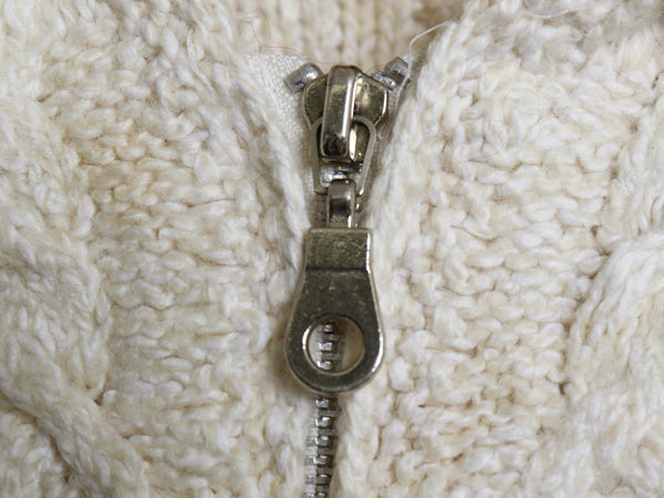 90s LIZ WEAR フルジップ ケーブル ニット パーカー レディース M オールド ハンドメイド ウール コットン セーター ジャケット ナチュラル