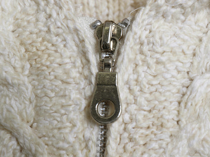 90s LIZ WEAR フルジップ ケーブル ニット パーカー レディース M オールド ハンドメイド ウール コットン セーター ジャケット ナチュラル