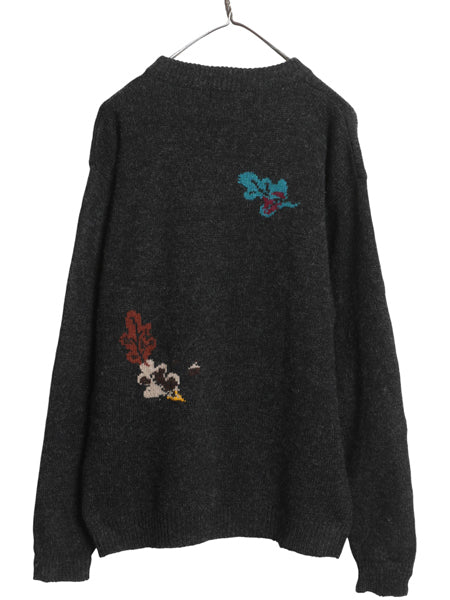 80s ウールリッチ デザイン ニット セーター レディース XL メンズ L 程 ヴィンテージ 長袖ニット ウール ハンティング キジ アニマル 絵柄