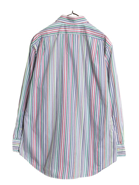 デッドストック 90s ポロ ラルフローレン ストライプ 長袖 シャツ メンズ L オールド コットン ワイシャツ きれいめ シンプル マルチカラー