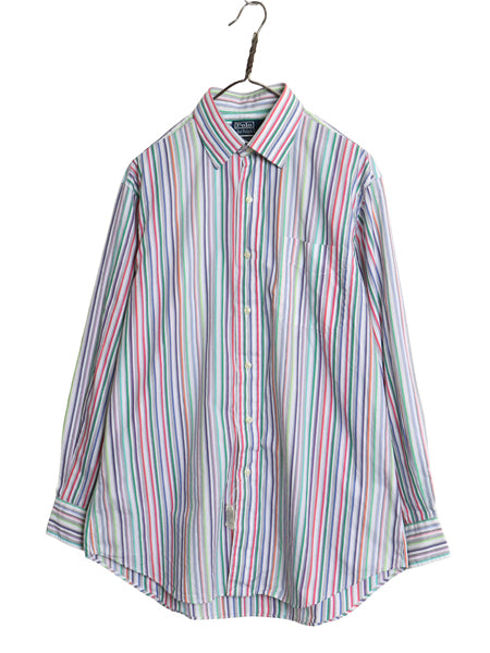デッドストック 90s ポロ ラルフローレン ストライプ 長袖 シャツ メンズ L オールド コットン ワイシャツ きれいめ シンプル マルチカラー