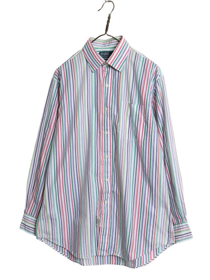 デッドストック 90s ポロ ラルフローレン ストライプ 長袖 シャツ メンズ L オールド コットン ワイシャツ きれいめ シンプル マルチカラー