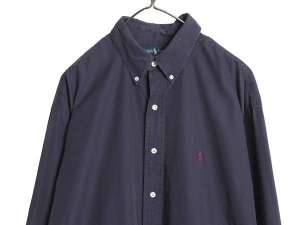 90s ラルフローレン 長袖 ボタンダウン シャツ メンズ XL オールド ポロ コットン 長袖シャツ ワイシャツ きれいめ シンプル 大きいサイズ