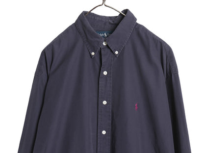 90s ラルフローレン 長袖 ボタンダウン シャツ メンズ XL オールド ポロ コットン 長袖シャツ ワイシャツ きれいめ シンプル 大きいサイズ