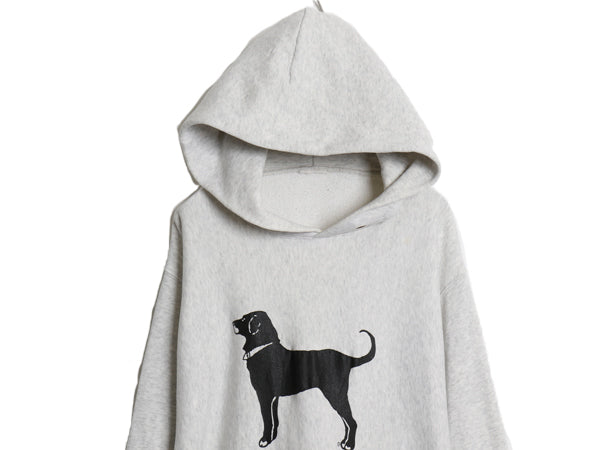90s The Black Dog ドッグ プリント スウェット フード パーカー メンズ レディース XL 程/ ヘビーウェイト 犬 トレーナー 大きいサイズ 灰